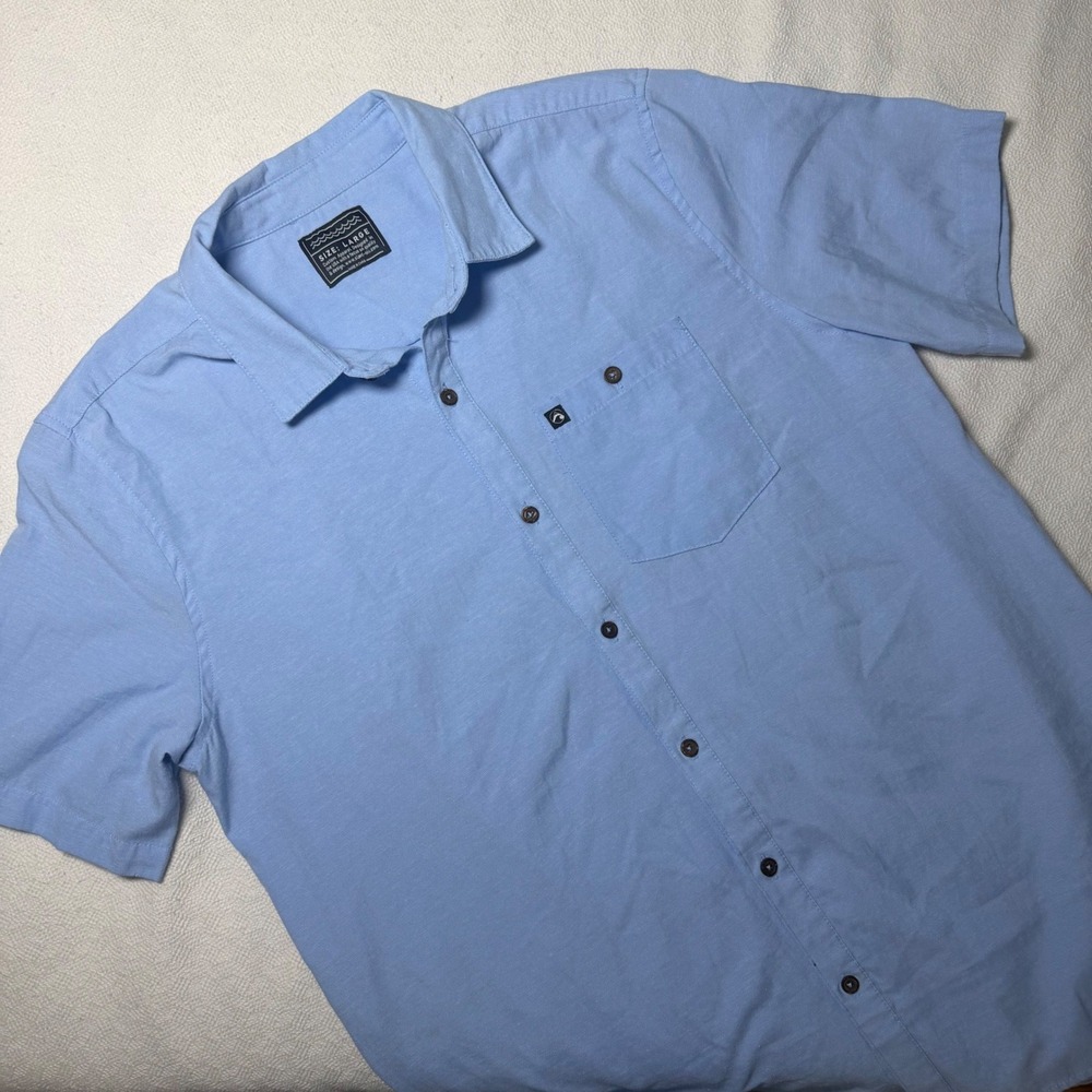 Slant Six Mens Short Sleeve Button Down Shirt Light Blue Oxford Large
